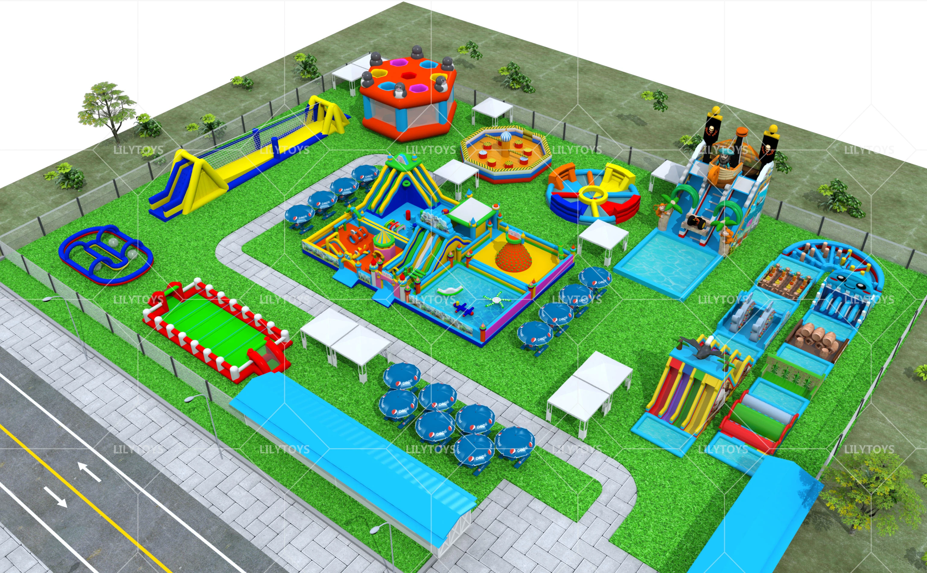 Lilytoys professional outdoor playground,amusement park,jungle theme inflatable water park for entertainment