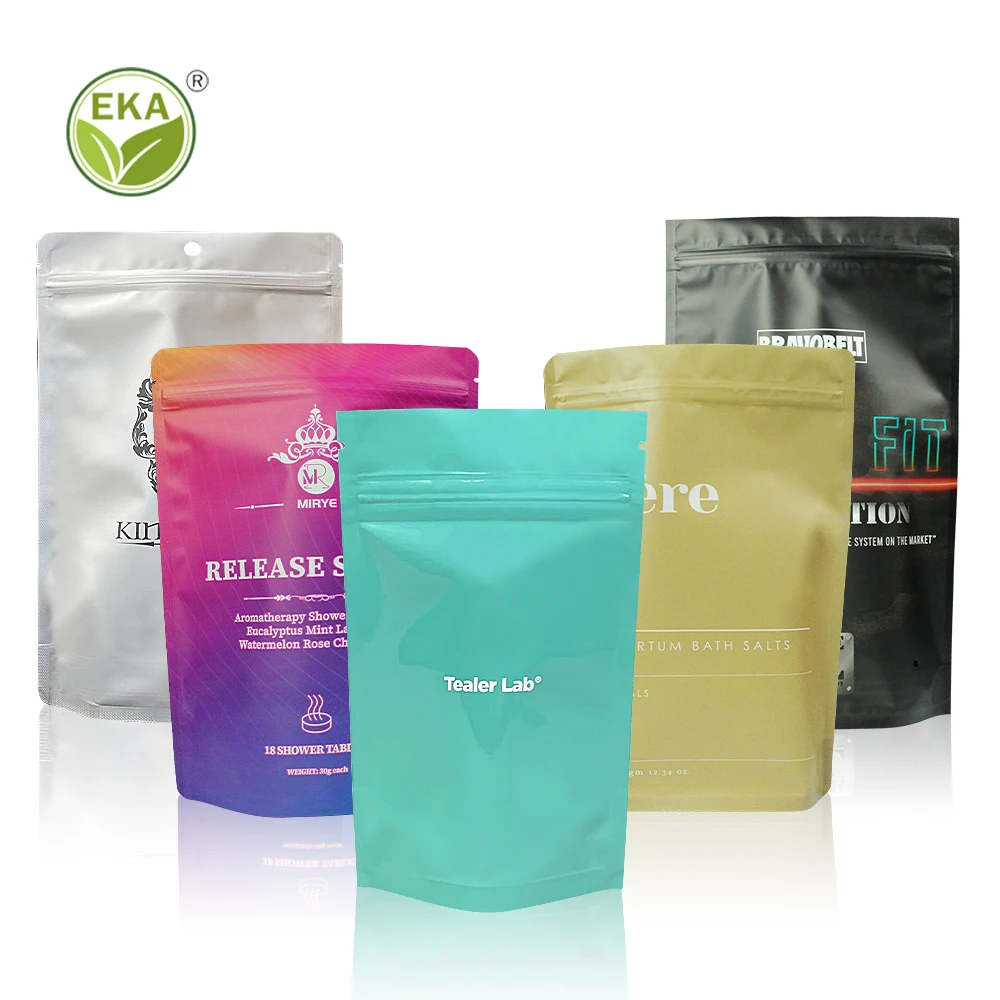 EKA Custom Resealable Packaging Bags Aluminum Stand Up Pouch Smell Proof Child Resistant Mylar Bags