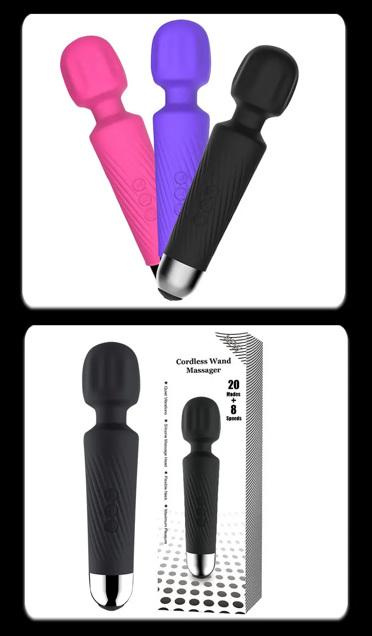 Powerful Personal Wand Massager Rechargeable Vibrator 8 Speeds 20 Patterns Quiet Clit Vibrator Wireless Female Adult Sex Toys