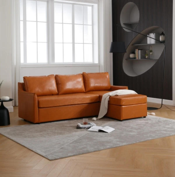 Italy style classic brown faulx leather living room combination corner sofa sets furniture with KD package