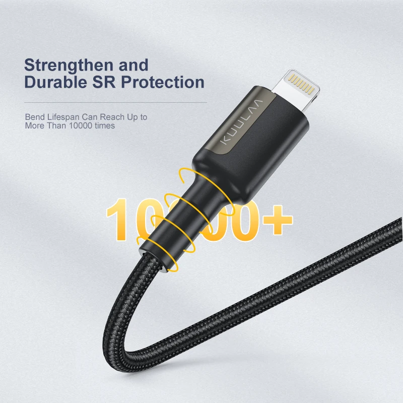 KUULAA High Durability 1m 2m Black Type c Cable PD 30W Fast charging Cable Usb C to L for iPhone 13