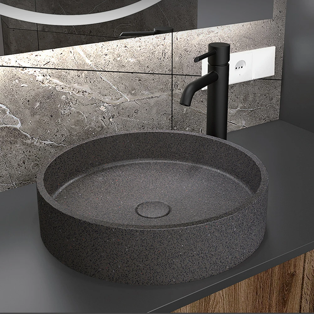 Wholesale modern round concrete bath basin on the counter mount container sink bathroom black wash basin sink