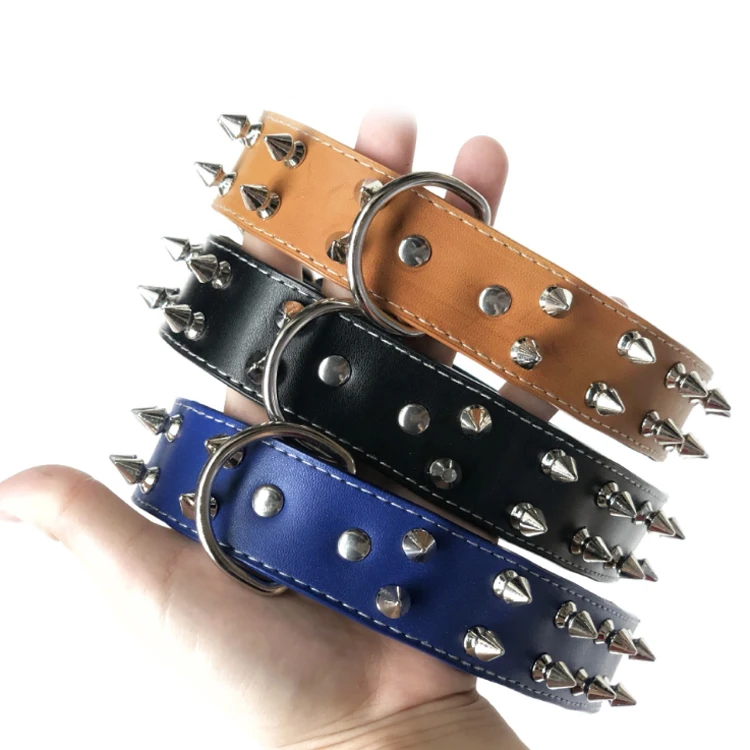 China Cheap Wholesale Adjustable And Durable Studded Rivet Dog Leather Collar