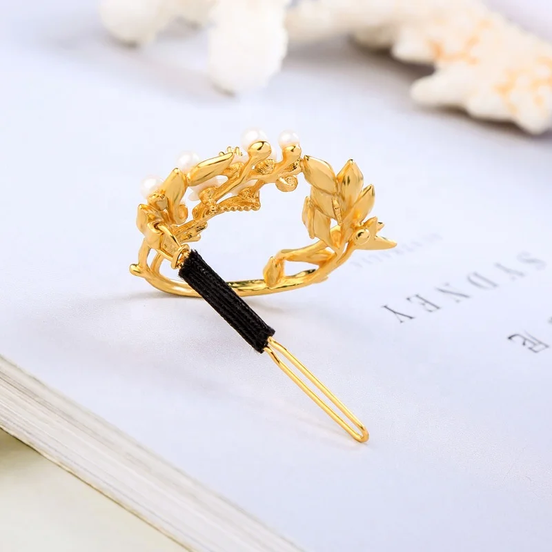 Модные украшения для волос из чистой эмали с цветами и листьями для женщин и девушек корейские украшения для волос с имитацией жемчуга модные ювелирные изделия для отдыха