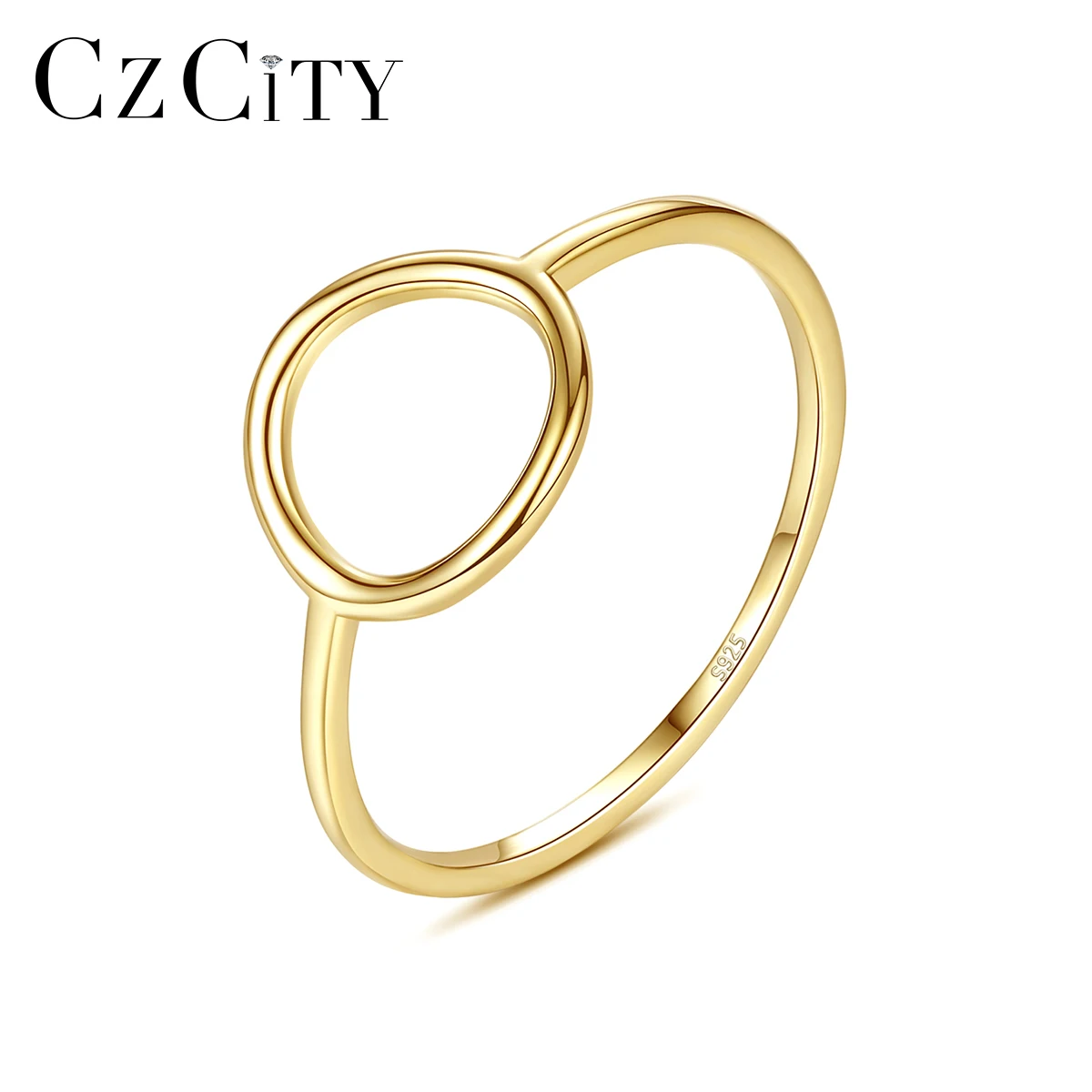 CZCITY Minimalist Cheap Band 925 Sterling Silver Round 14K Gold Plated Rings Jewelry for Women Fancy Dainty Circle Rings