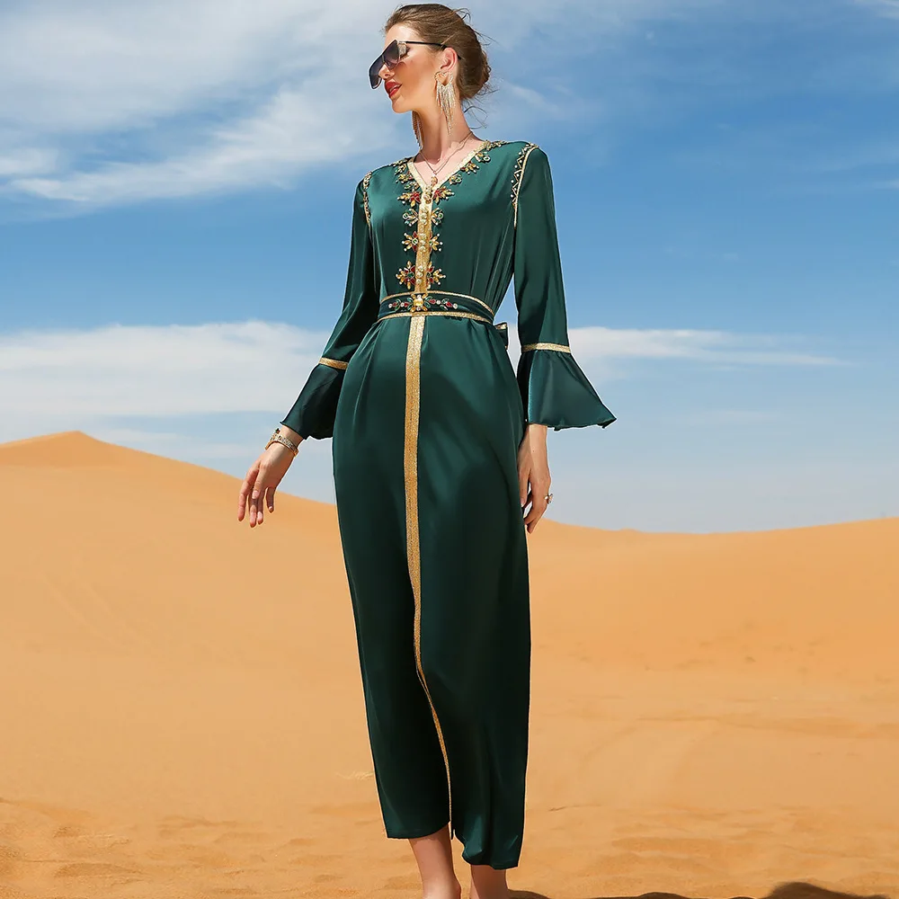 hand stitched drilled ruffle with belt middle east long skirt dubai abaya muslim dress