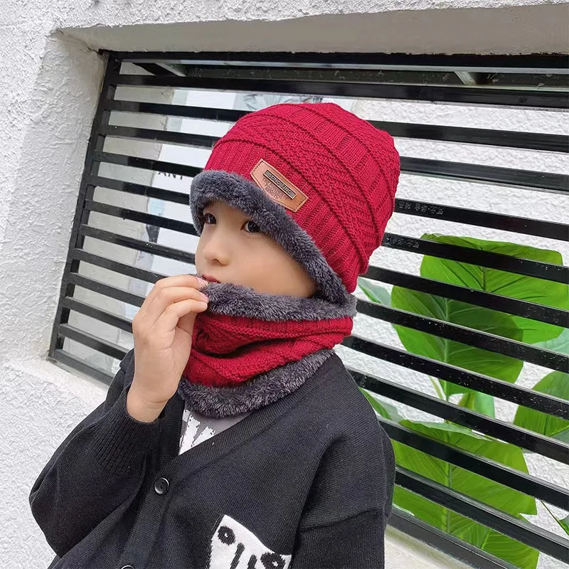 Wholesale Thick Winter Warm Hats With Scarf For Kids Crochet Knitted Cap Scarf Set