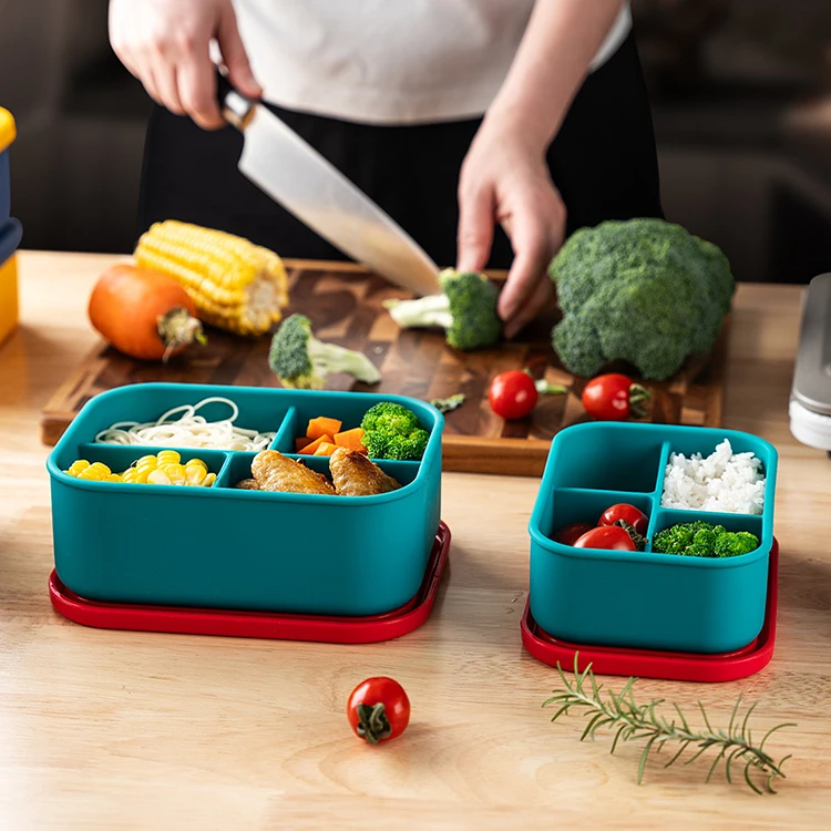Portable 4 compartment  BPA Free  Baby Food Containers  Silicone Bento kids lunch Box Set