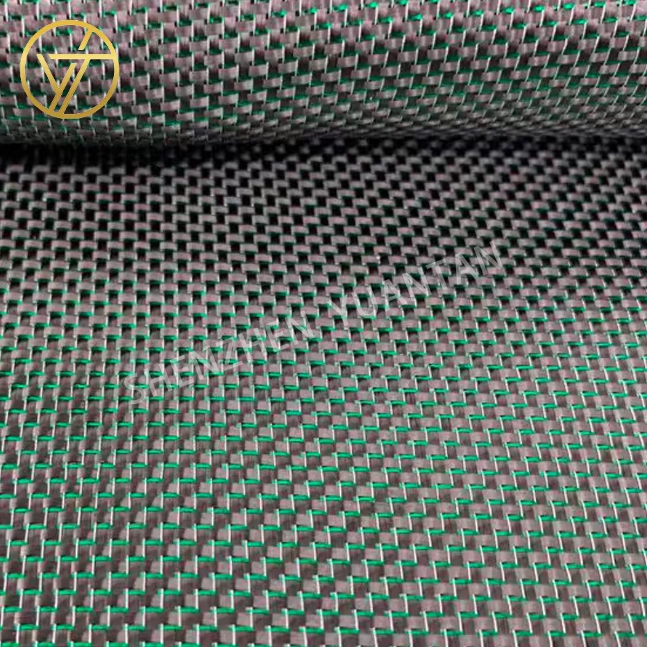 Green Sliver Gold Metallic Carbon Fiber Widely Used Real Carbon Fiber Fabric Metal Wire Plain Carbon Fabric
