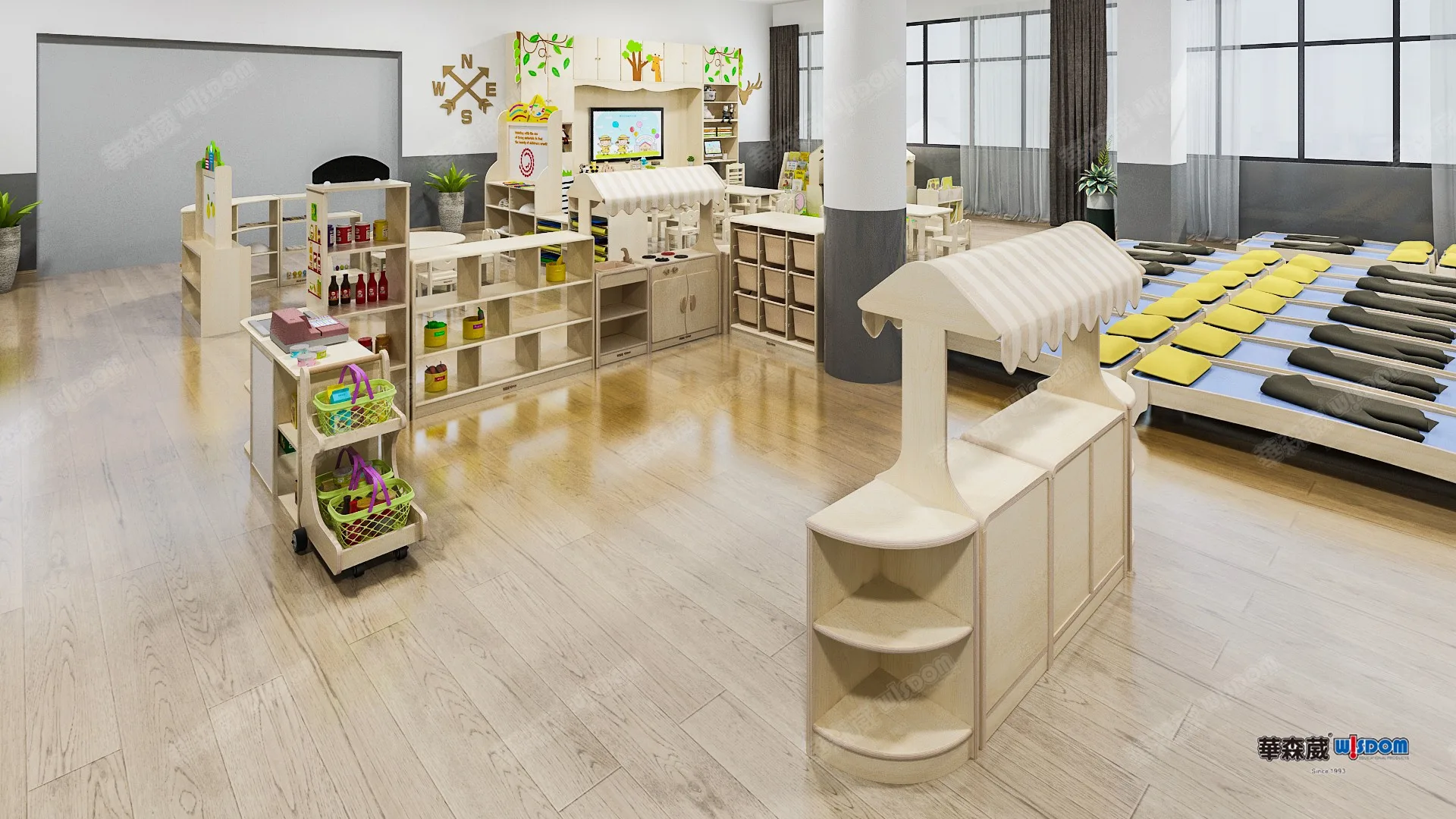 Wisdom Kindergarten furniture set Classroom Preschool lockers Day care shelves store cupboards for kindergarten children