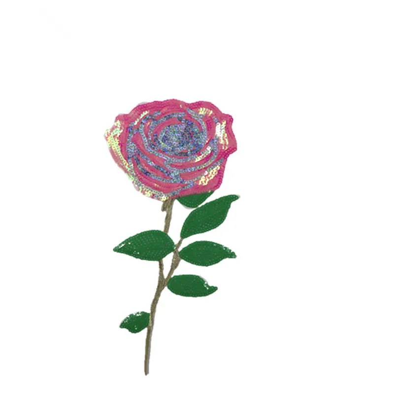 High Quality Sequined Rose Flower Appliques Iron On Sequins Denim Patch Embroidered Patches
