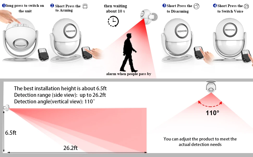 Kerui Motion Sensor Alarm System 125dB Compatible 20 Remote Controls 80 Accessories PIR Motion Sensor