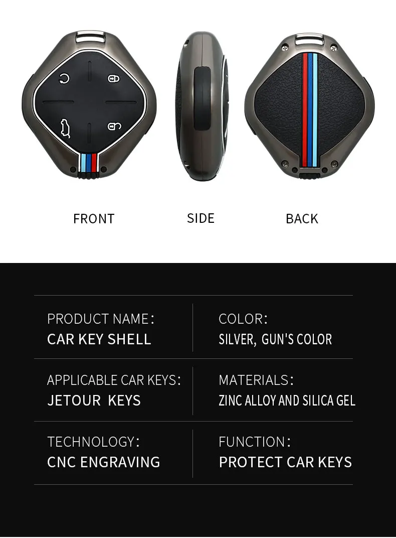 Zinc Alloy+Silicone Car Key Shell Case Cover Remote Control Smart Key Bag Covers Fit for JAC KMC Chery Jetour