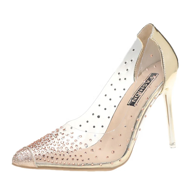
Luxury women pumps 2021 transparent high heels sexy wedding party fashion rhinestone sandals shoes 