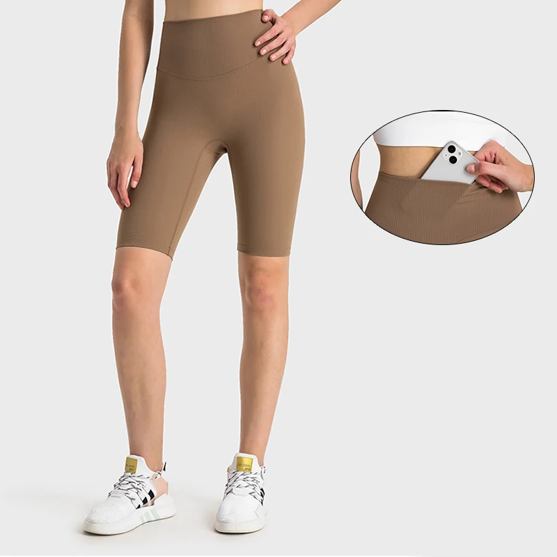 New Arrivals High Waist V Back No Front Rise Seam Ribbed Peach Hip With Hidden Pocket Gym Fitness Sports Yoga Wear Women Clothes