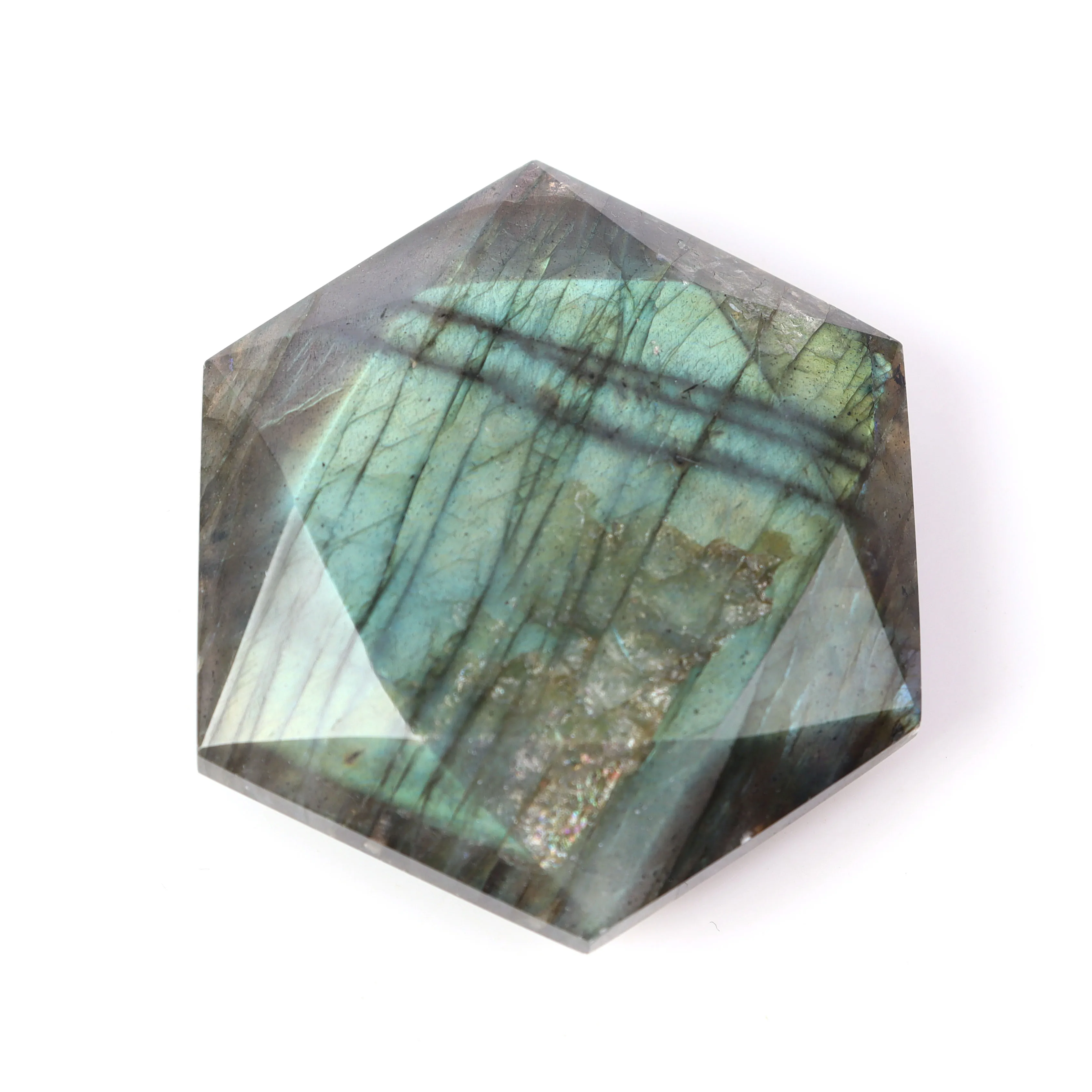 High Quality Natural Polished Strong Flash Star Labradorite Hexagon Healing Crystal Pendant