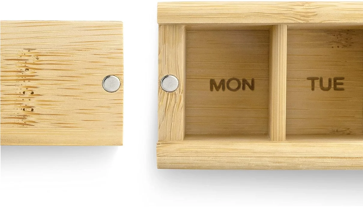 2024 Bamboo Vitamins  7 Day Tablet Organizer Weekly Pill Box