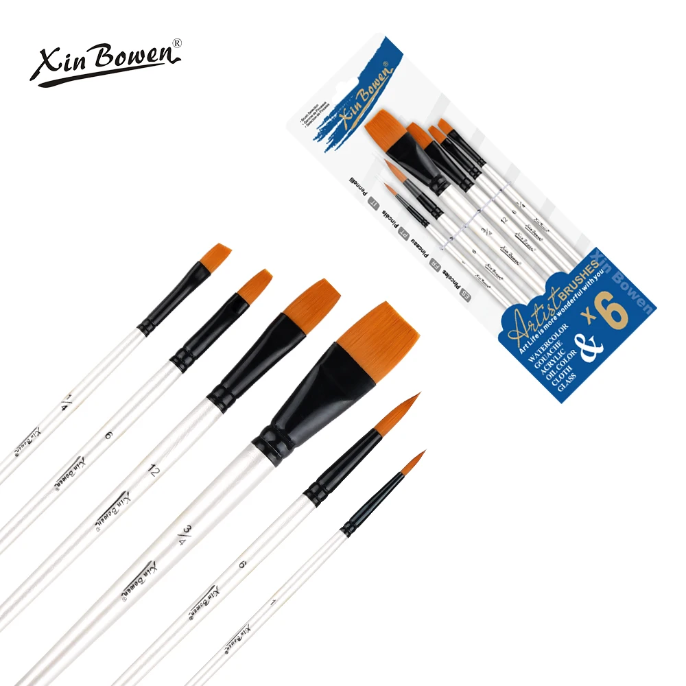 Xin Bowen Nylon Synthetic Hair Paint Brushes Wood Artist Graffiti Brush Set For Watercolor Oil Acrylic Paint Brush