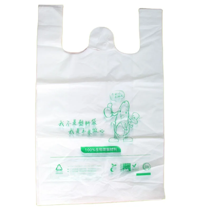 
Wholesale Custom Clear Biodegradable Corn Starch Plastic Printed T-shirt Shopping Bags with Handle for Foods 
