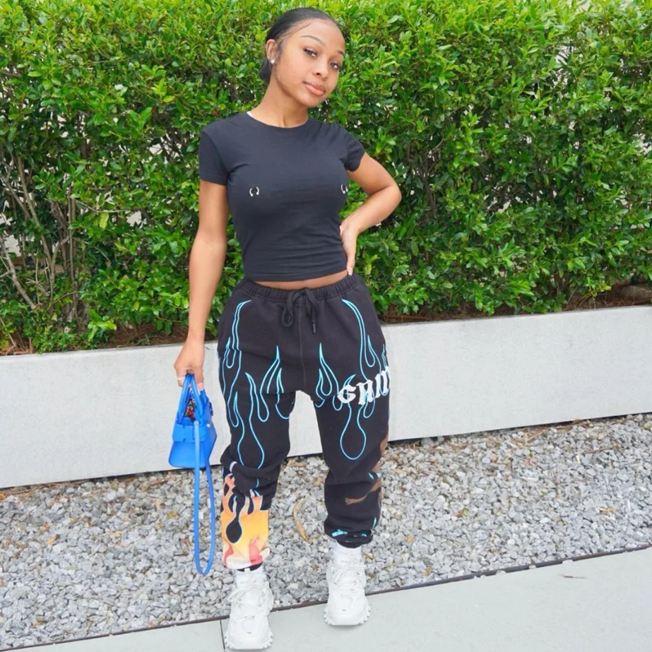 Fashion Streetwear Casual Printed Drawstring Sweat Pants Women Fashion 2021 Jogger Pants For Women