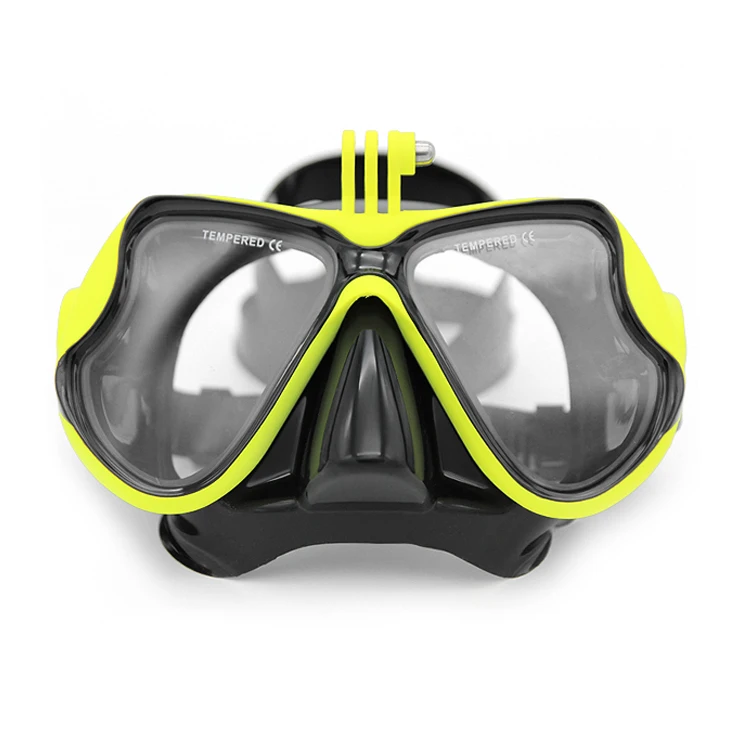 Tempered Glass Lens Snorkel Goggles Scuba Diving Face Mask With Go pro Camera Mount