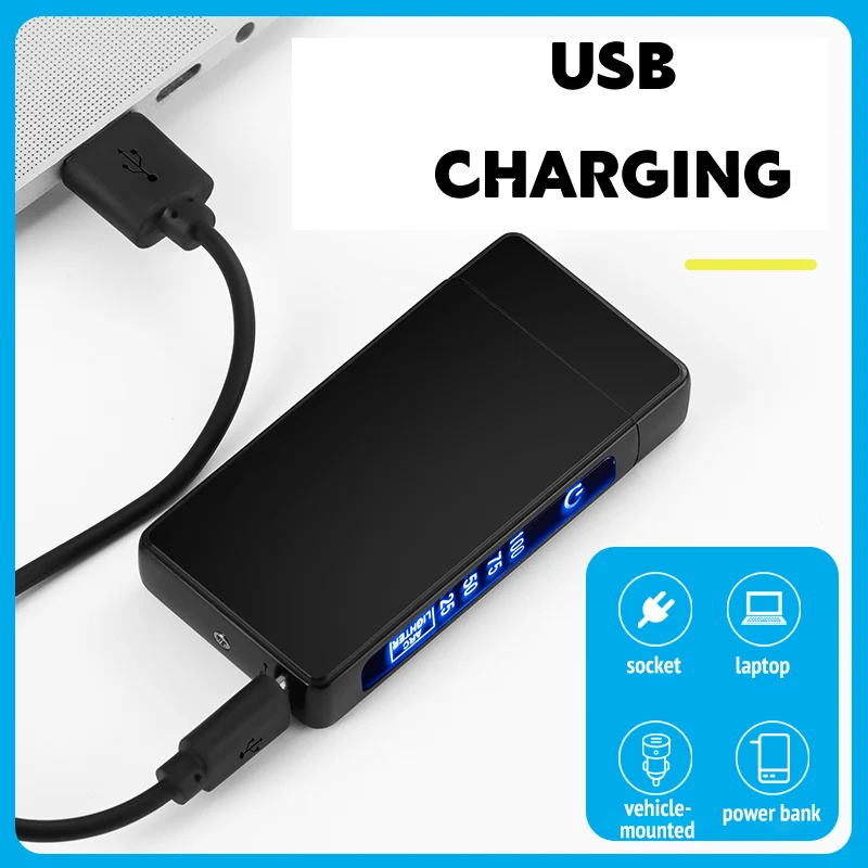 Дешевая заводская цена Пользовательский логотип ветрозащитный USB перезаряжаемая плазменная электрическая зажигалка со светодиодным индикатором батареи
