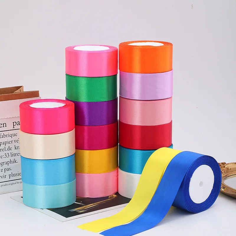 1 2.5  4 cm 25 Yards/Roll Satin Ribbons For Crafts Bow Handmade Gift Wrapping Christmas Wedding Decorative gift Ribb