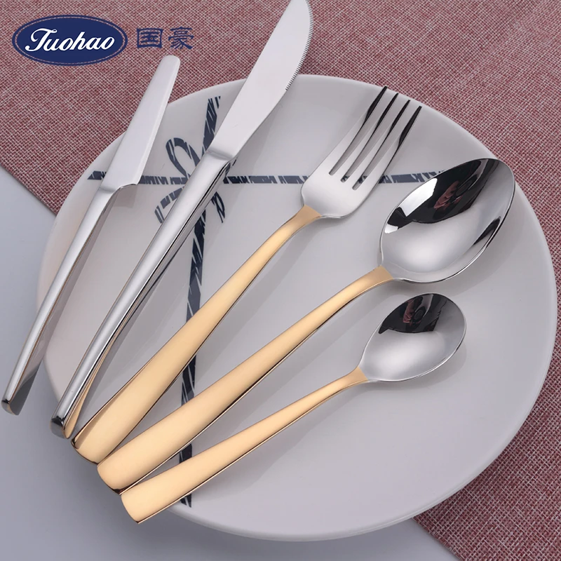 High quality stainless steel 18/10 gold flatware, matte gold spoon fork knife hotel cutlery set