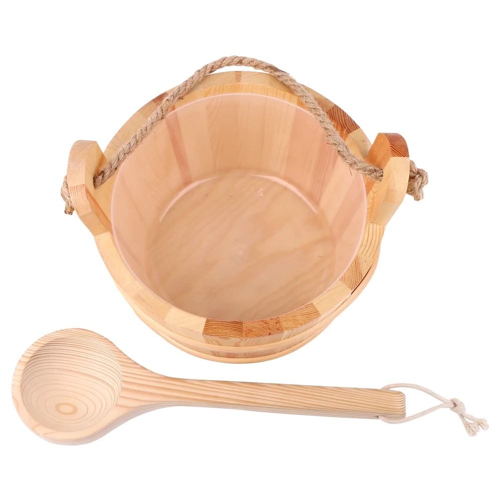 Alphasauna sauna accessories 4L pine sauna bucket and wooden spoon