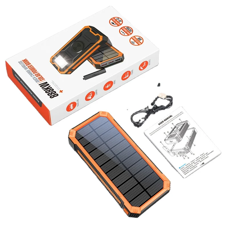 Waterproof solar mobile charging treasure power supply PD fast charging 30,000 mAh mountaineering lighting wireless charging tre