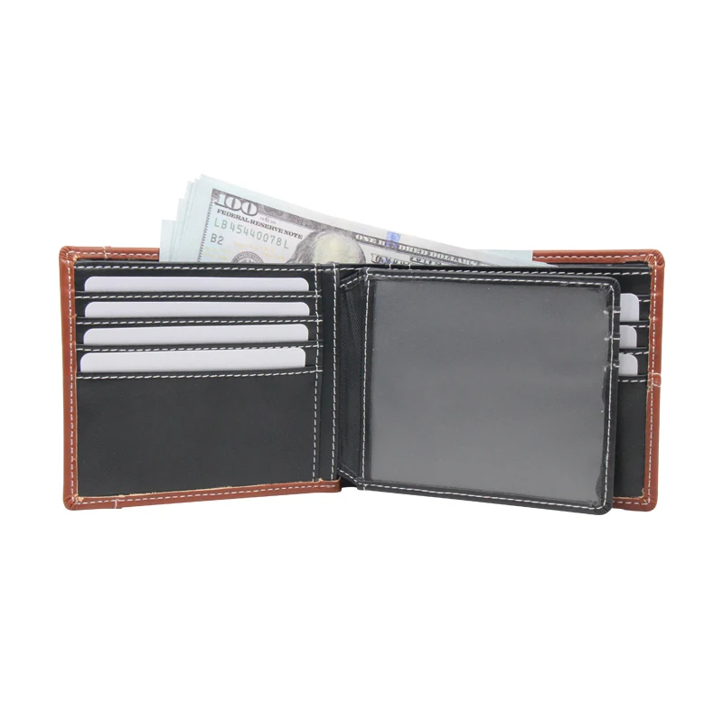 Oil waxy pu leather wallet quality leather id card wallet man manufacturer