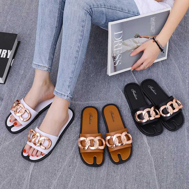 lazy flip flops women casual beach flip flops metal buckle summer INS sandals cheap Fashion women Slippers