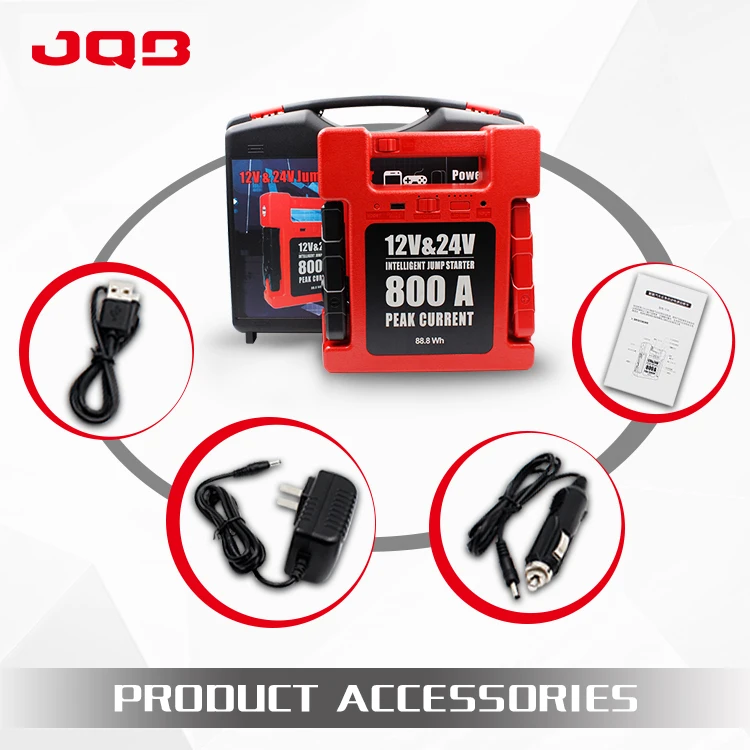 JQB Automotive High Frequency 12V/24V Battery Jump Starter With Build-in Protection Jumper Pack Car Emergency