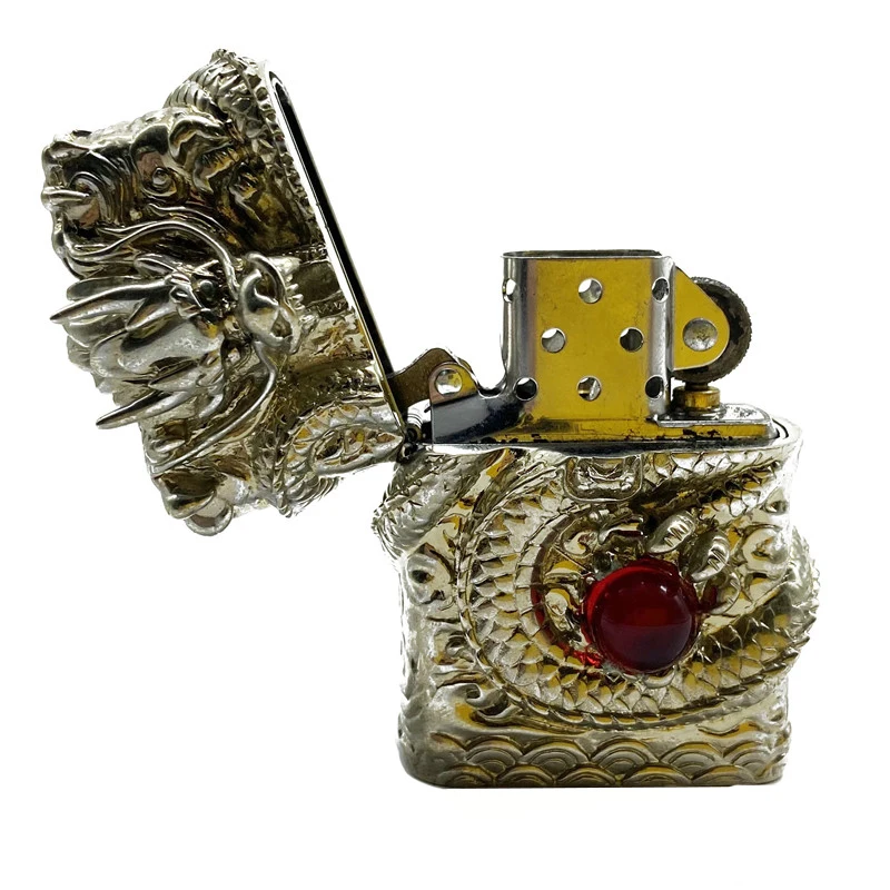 ODM hand-carved dragon design retro set diamond cigarette lighter case custom  lighter case OEM gas luxury lighter case