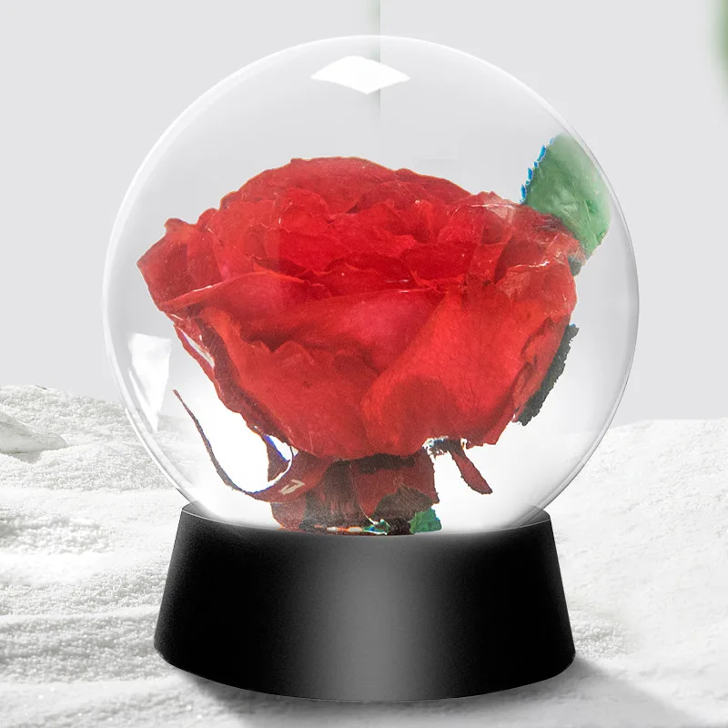 resin ball natural real red rose dried flowers inside wedding birthday Christmas new year anniversary gift resin snow globe