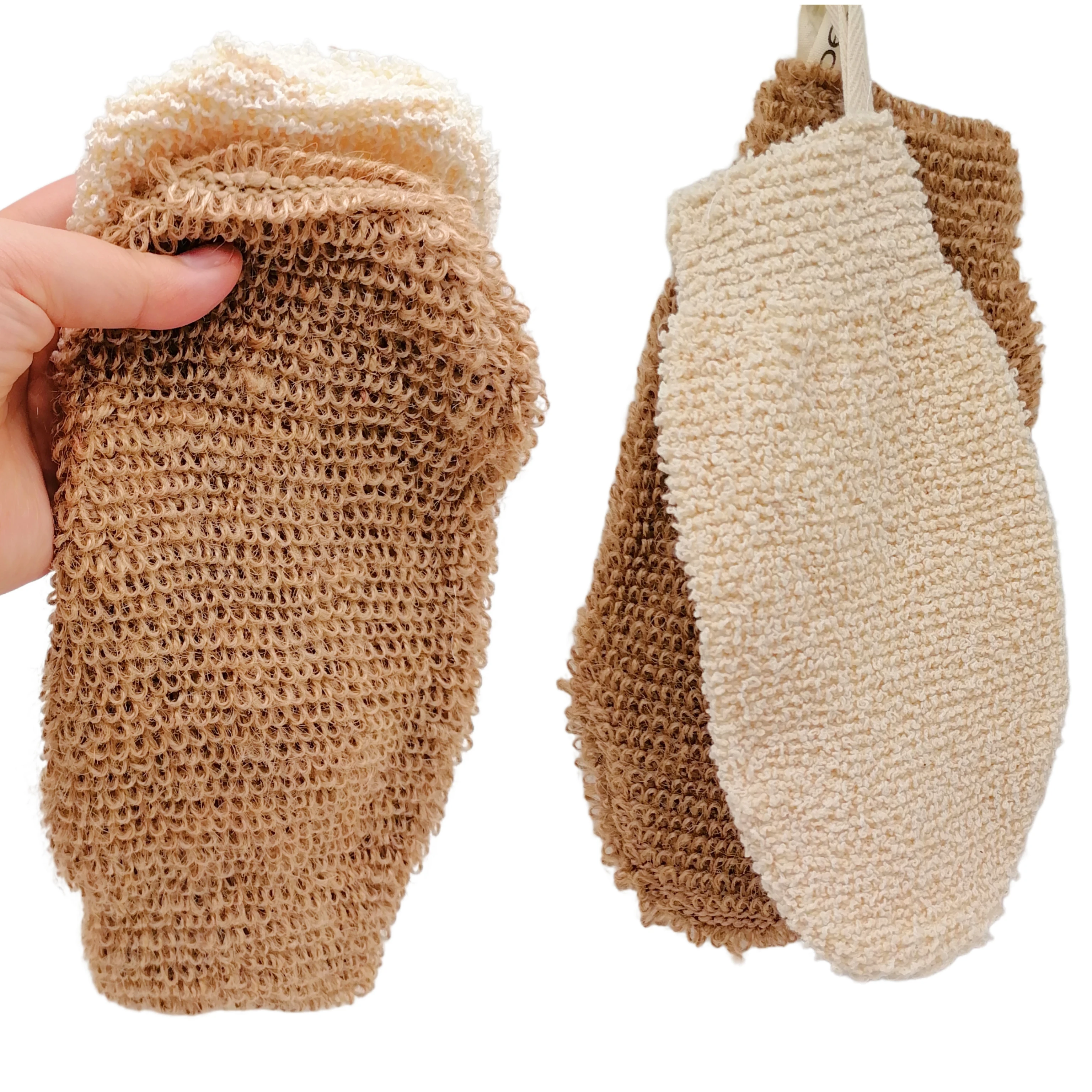 Exfoliating Bathroom Dry Brush Set with Jute Gloves Featuring Sponge Loofah Bamboo Mesh Sisal Balls for Spa and Body Care