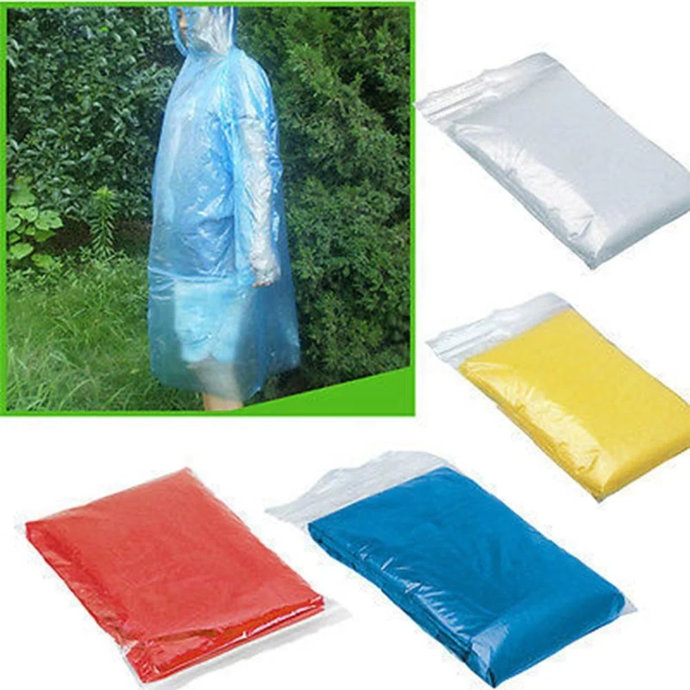 Throw Away PE Disposable Emergency Poncho Camping Hiking Fishing Rain Ponchos Portable Waterproof Raincoat for Adult