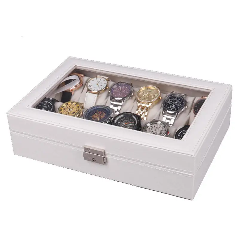 12 Slots Oem Luxury Custom White Pu Leather Watch Storage Display Box Ladies Watch Packaging Gift Box With Pillow