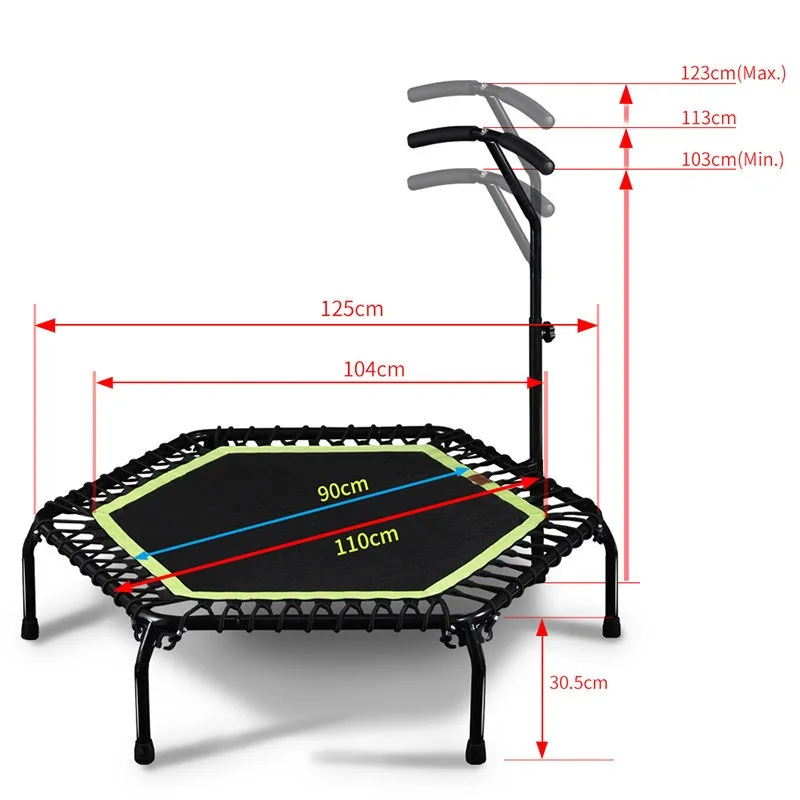 45inch Mini Trampoline Fitness Rebounder With Adjustable Foam Handle Home Indoor Exercise Trampoline For Adult