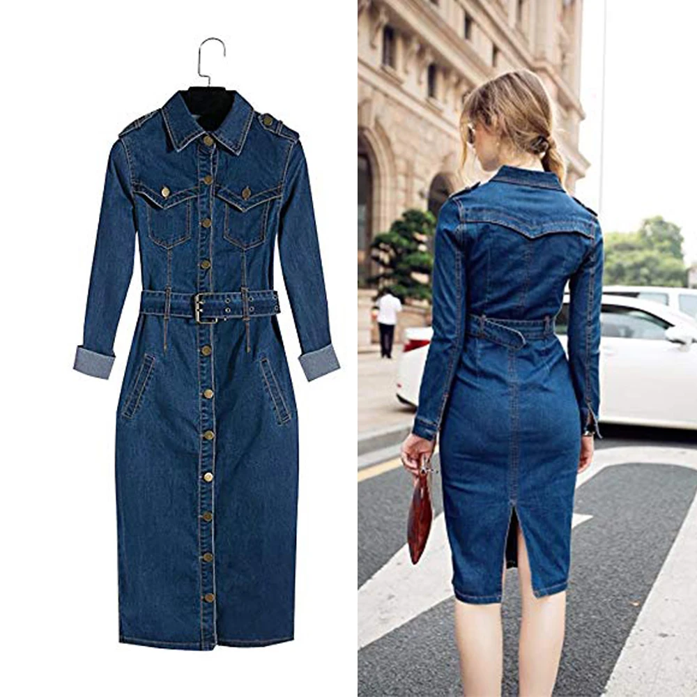 Wholesale Summer Discount Work New Women  Long Sleeve Jeans Dress  Elegant/cheap casual women dress