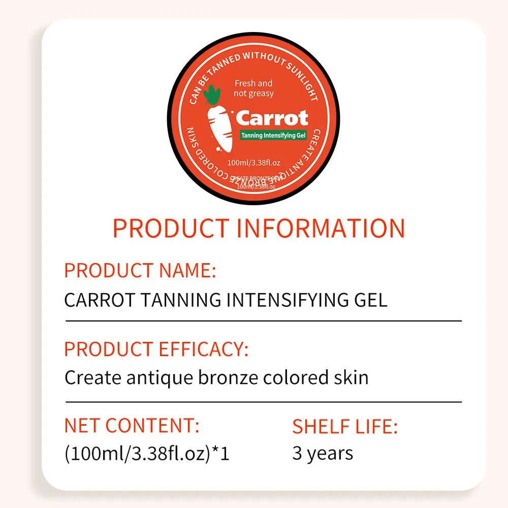 Intensive Natural Carrot Tanning Accelerator Cream Gel Brown Tanning Gel for Sunbeds Outdoor