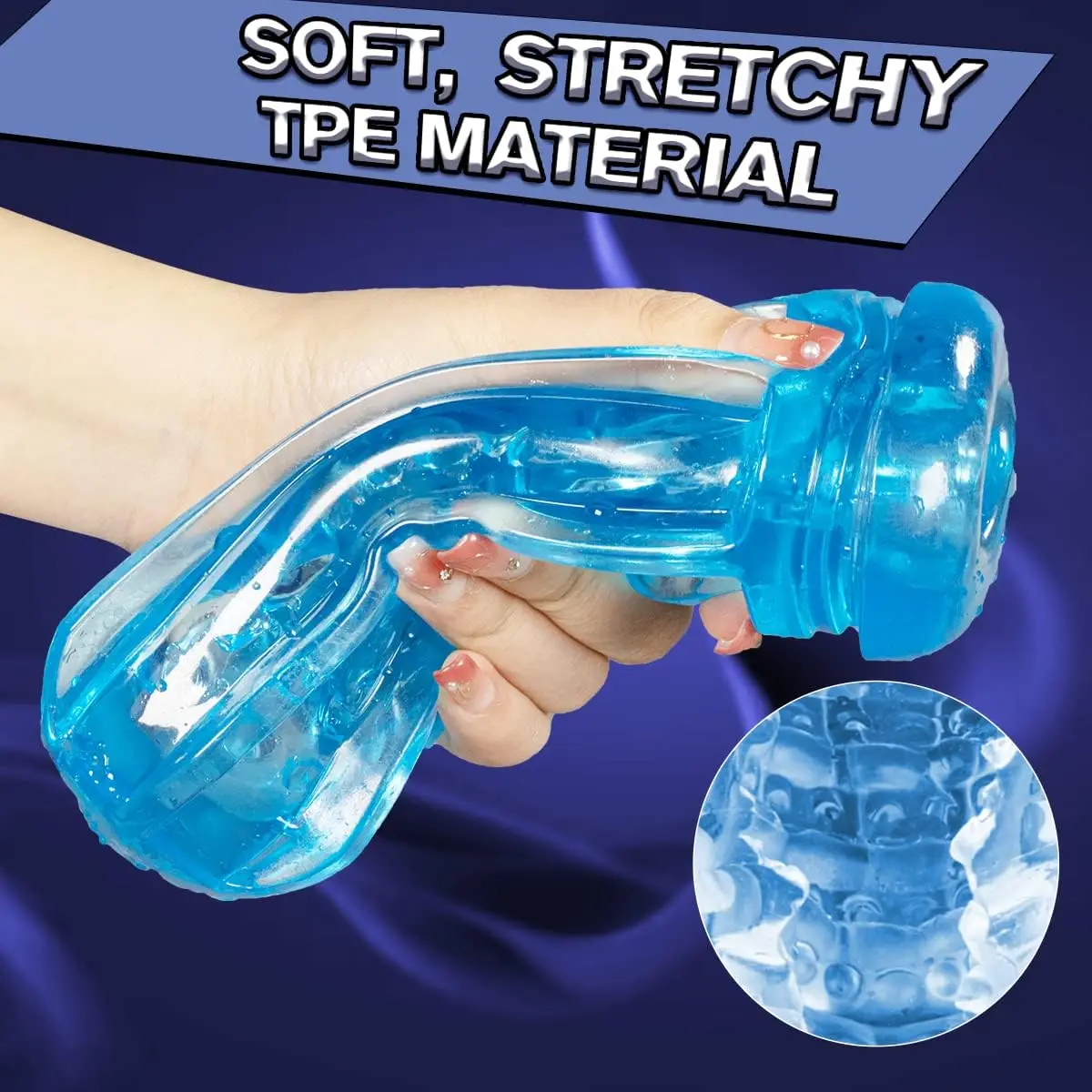 Manual Sucking Extrusion Male TPE Masturbators, Portable Transparent Pocket Pussy Stroker with Vagina Textured