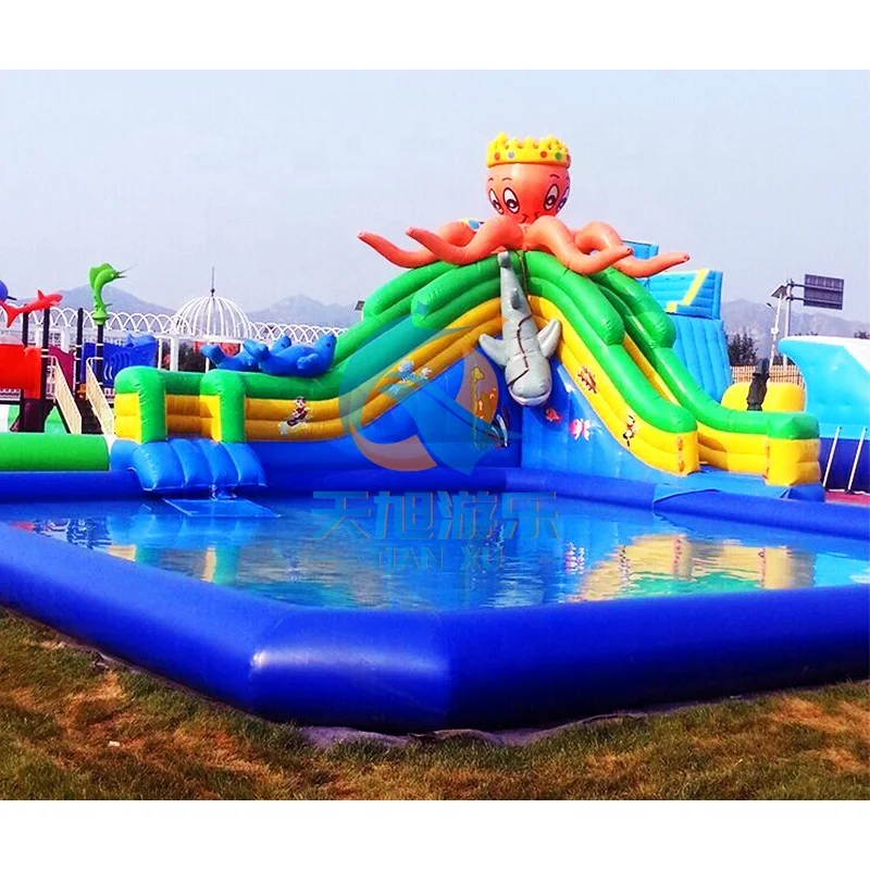 Most Popular Kids Wet Theme Animal Floating Tray Inflatable Water Slide With Stair And Big Pool