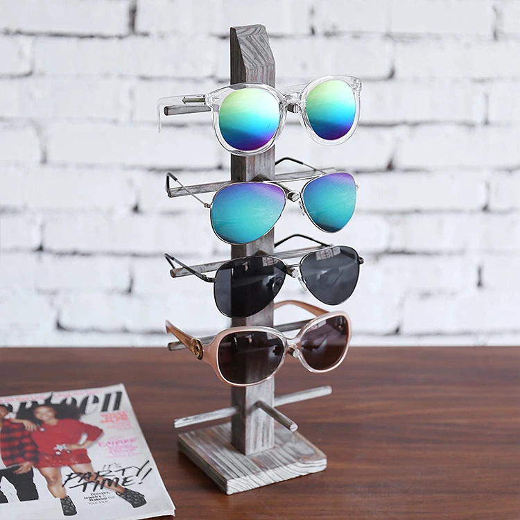 5-Pair  Luxury new sunglasses display stand Tabletop wooden stepped sunglasses display rack