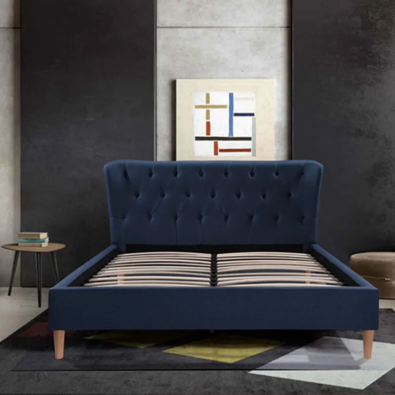 Темно-серая тканевая двуспальная мягкая современная кровать для хранения