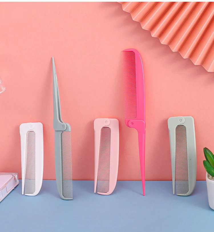 Wholesale Plastic Mini Portable Foldable Pointed Tail Anti-Static Hair Comb Straighteners Foldable handheld pointed tail comb