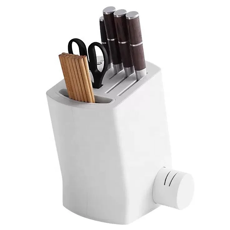 Kitchen Appliances Multi-function UV Disinfection Hot Air Dryer Knife Holder ABS Plastic Shell Clear Knife Block With Sharpener
