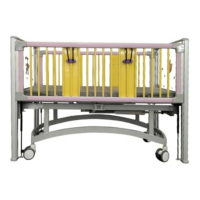 Hospital Pediatric Medical Manual Two Functions Cranks High-Low Lifting Side Rails Movable Children Cot Bed