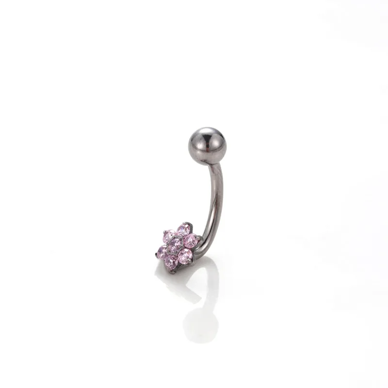 Titanium material cubic zirconium navel piercing jewelry flower screw threaded fashion titanium belly piercing jewelry