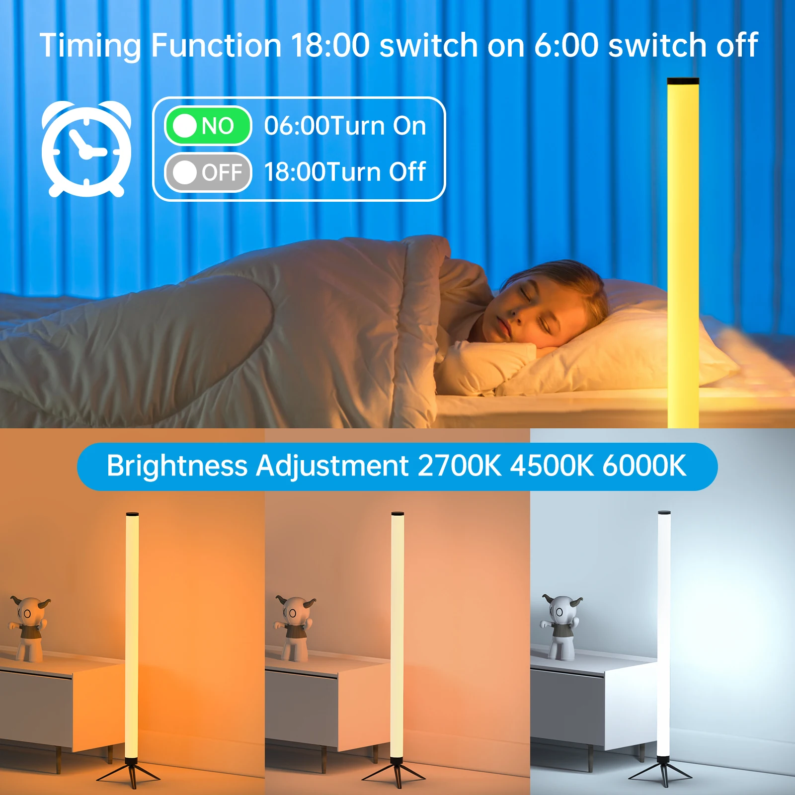 Standing Decorative Living Room RGB LED stand Tripod Corner Hotel Floor Lamp with Remote Control